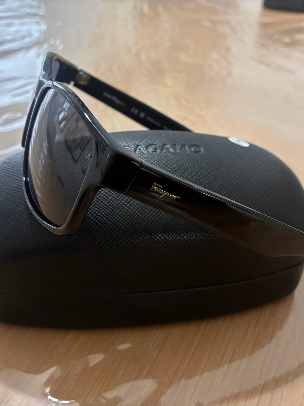 Salvatore Ferragamo Glossy Black Sunglasses with Dark Lenses